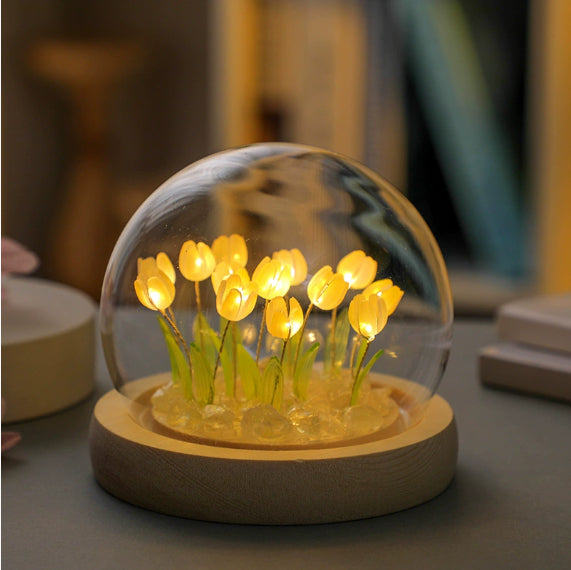Handmade Tulip Night Light Heat Shrinkable Film DIY Material Bedside Ornament Home Decor Exquisite Gift For Mother Gitlfriend