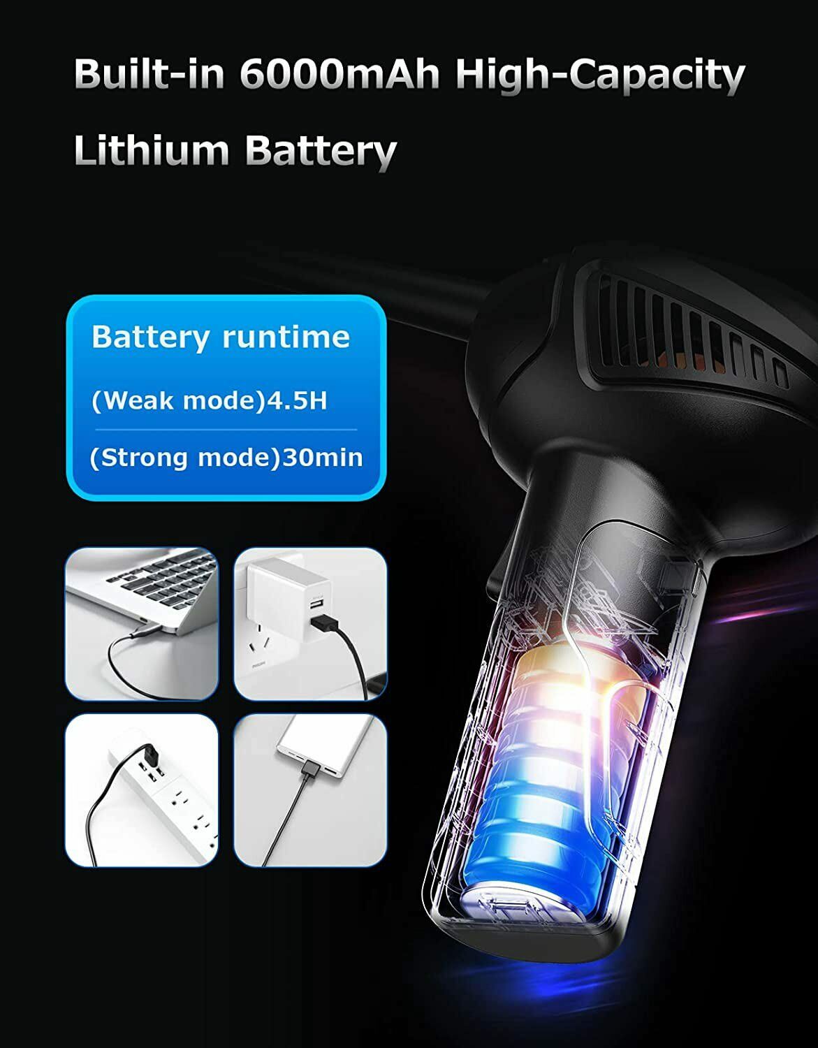 Rechargeable Air Duster Electric Cleaner Cleaning Blower For Car-PC-Keyboard-Pet