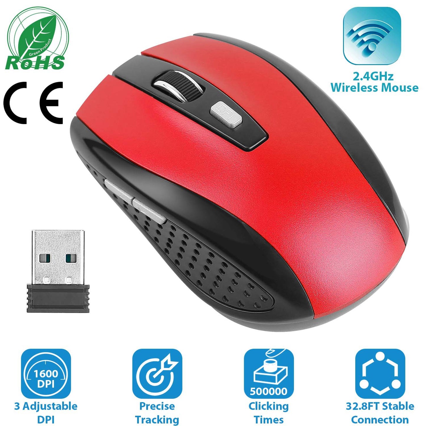 2.4G Wireless Gaming Mouse Optical Mice WIth Receiver 3 Adjustable DPI 6 Buttons For PC Laptop Computer Macbook