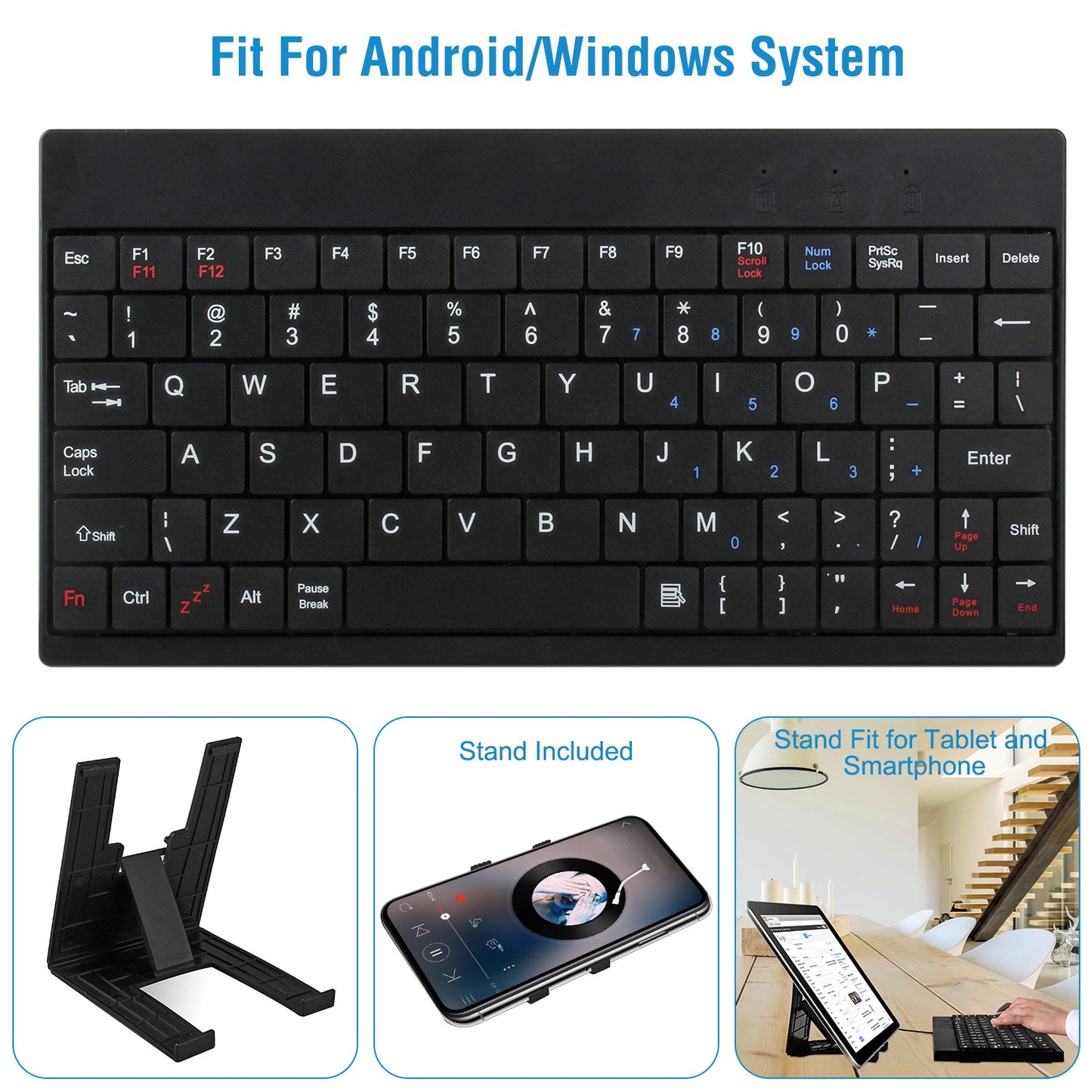 80 Keys Wired Keyboard Mini USB Connector Keyboard Portable Durable Keyboard With Carry Bag Tablet Stand For Android Window Tablet