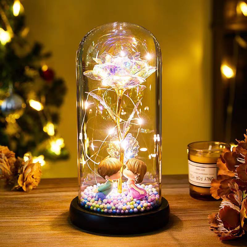Eternal Rose LED Light Foil Flower In Glass Cover Night Lights Gifts Lamp Decor For For Home Bedroom Wedding Gift Valentine's Day Gifts