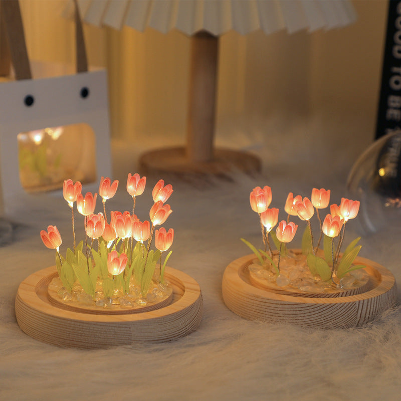 Handmade Tulip Night Light Heat Shrinkable Film DIY Material Bedside Ornament Home Decor Exquisite Gift For Mother Gitlfriend
