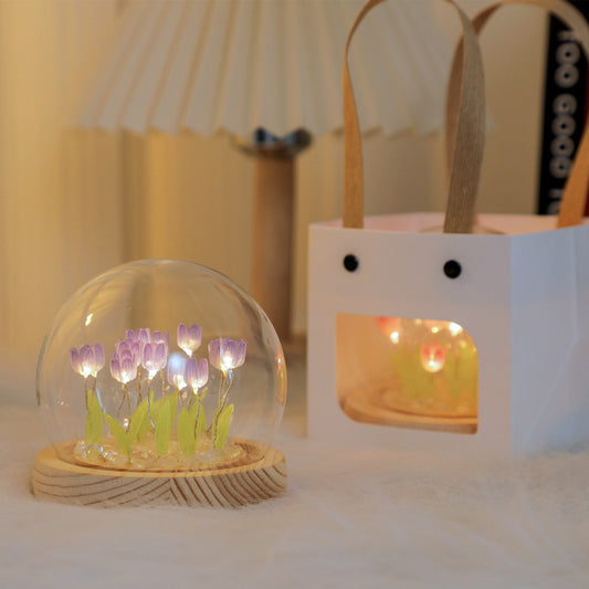 Handmade Tulip Night Light Heat Shrinkable Film DIY Material Bedside Ornament Home Decor Exquisite Gift For Mother Gitlfriend